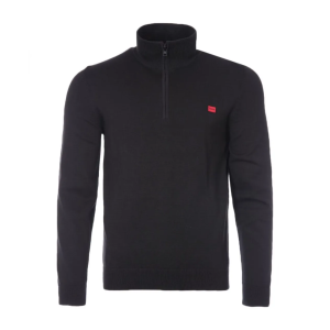 Hugo Zip-neck sweater med rødt logo Sort