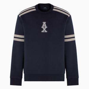 Armani Exchange Crewneck sweatshirt med striber og logo navy